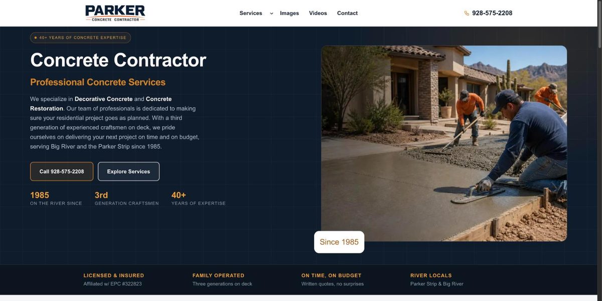 Parker Concrete Contractor website
